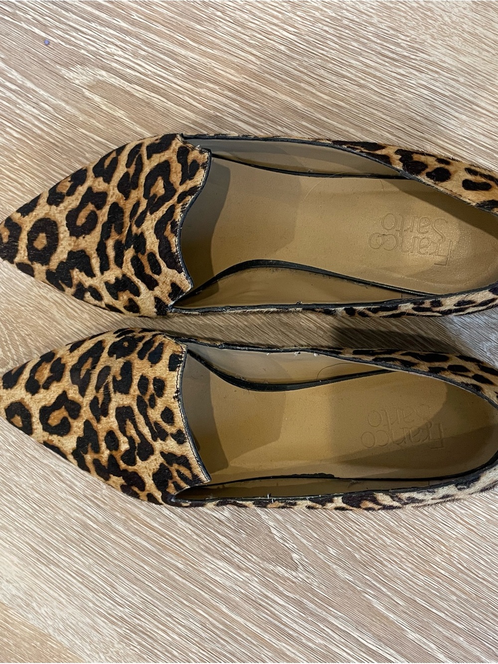 Franco Sarto Leopard-Print Pointed Toe Flats in Tan and Black